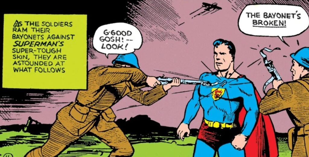 Superman stops a war in Superman #2 from 1939.
