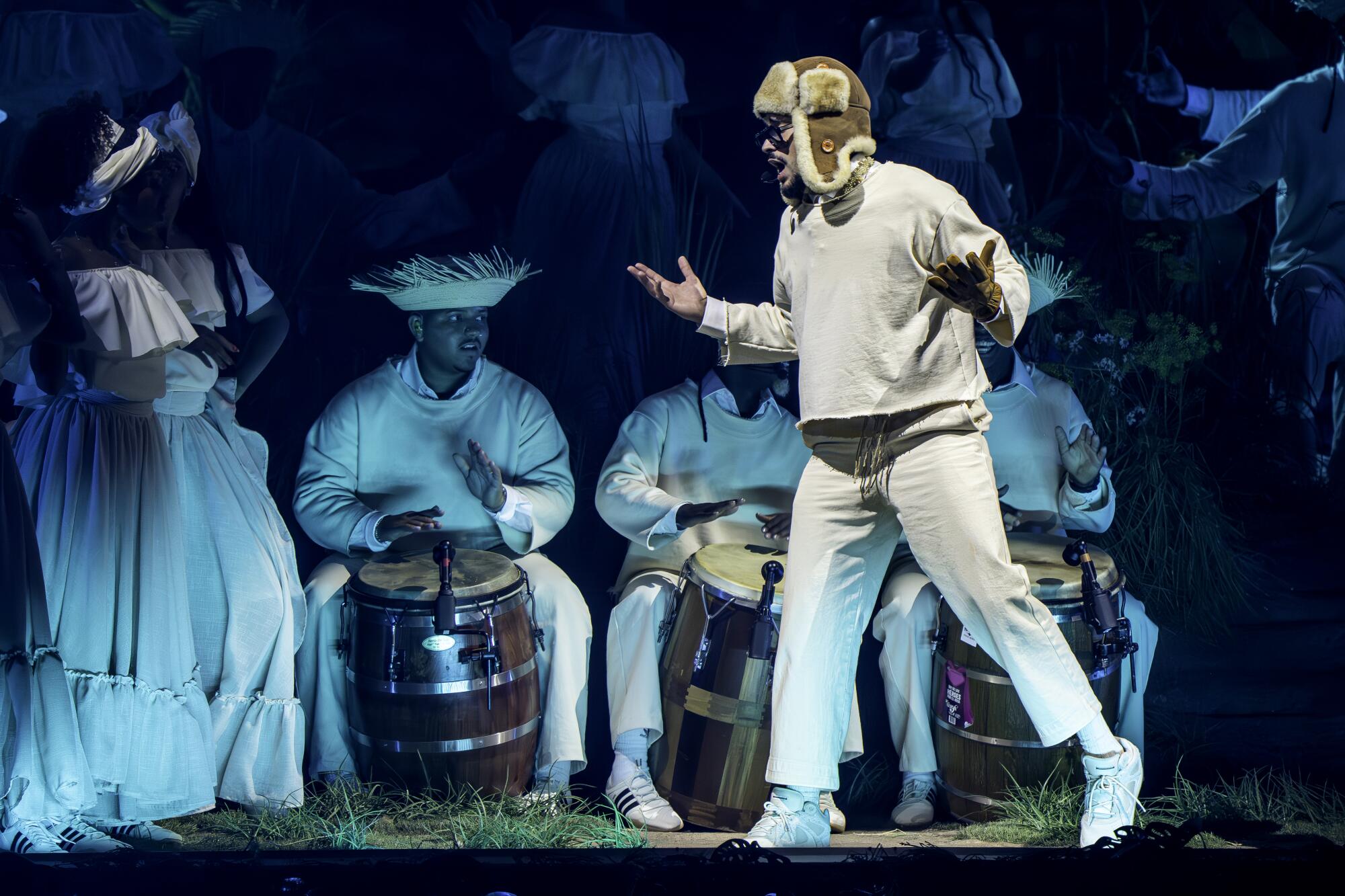 Bad Bunny performs at the Coliseo de Puerto Rico Jose Miguel Agrelot, in San Juan, Puerto Rico on Saturday, July 12, 2025.