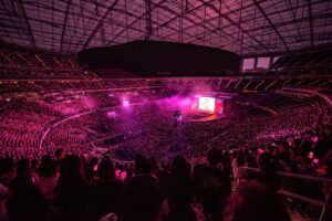 SoFi Stadium lights up pink for Blackpink's first U.S. concert in two years.