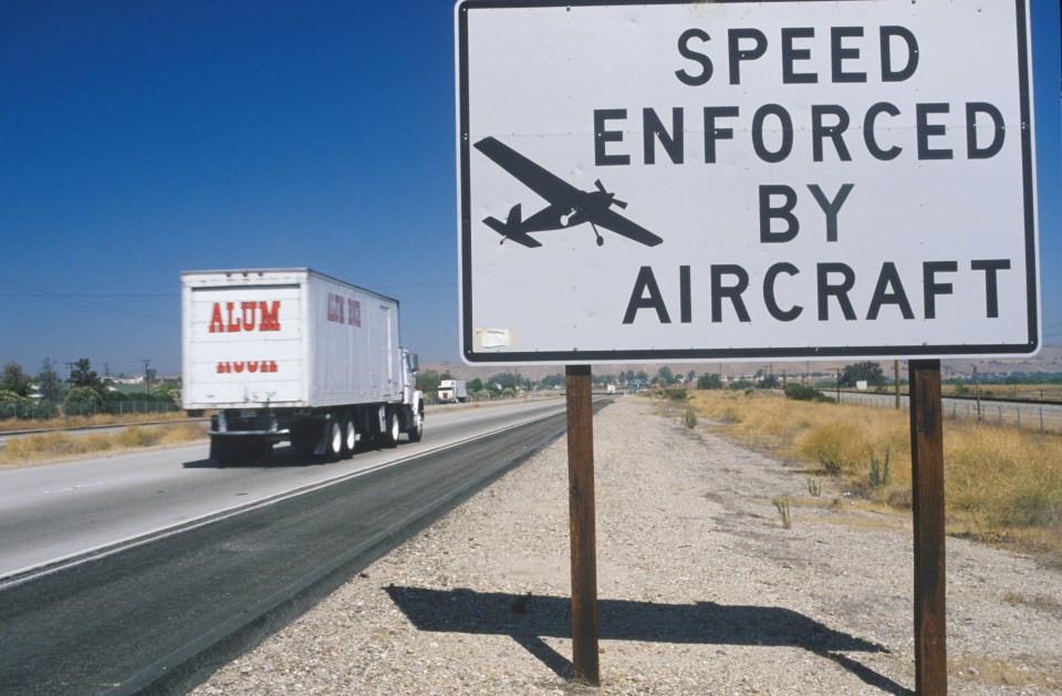 Roadside sign: Speed enforced by aircraft.