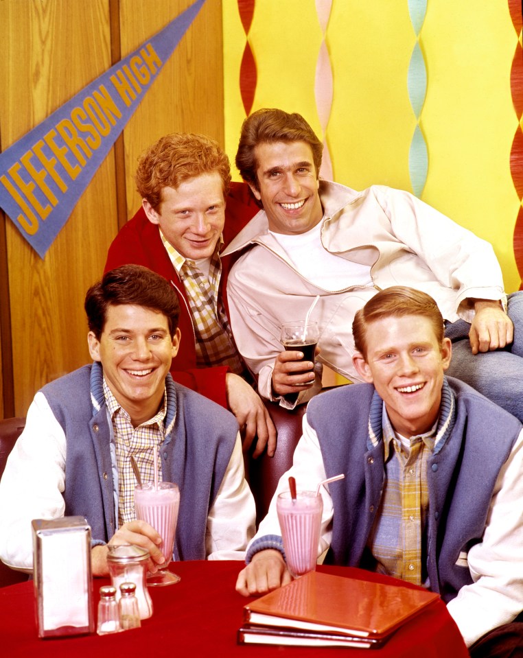Photo of the Happy Days cast, including Ron Howard.