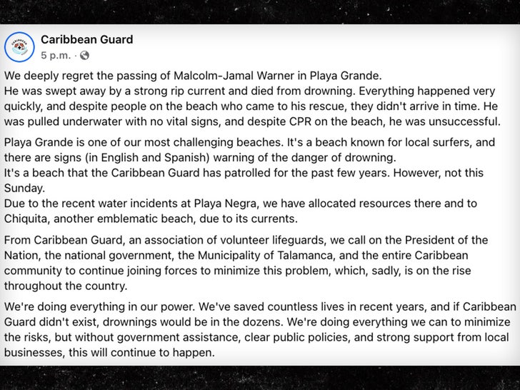 carribean guard Malcolm-Jamal Warner facebook sub translated