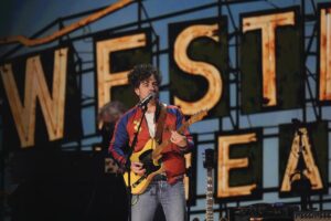 Taylor Goldsmith of Dawes performs during the FireAid benefit concert.