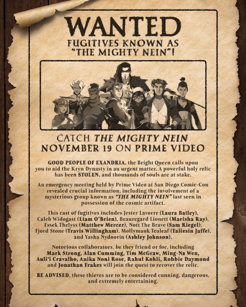 A sepia wanted poster for The Mighty Nein
