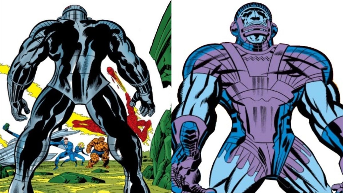 The Kree Sentry stands off against the Fantastic Four.