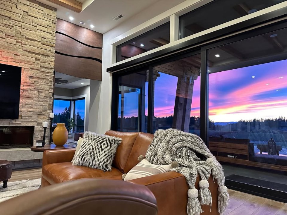 Living room with sunset view.