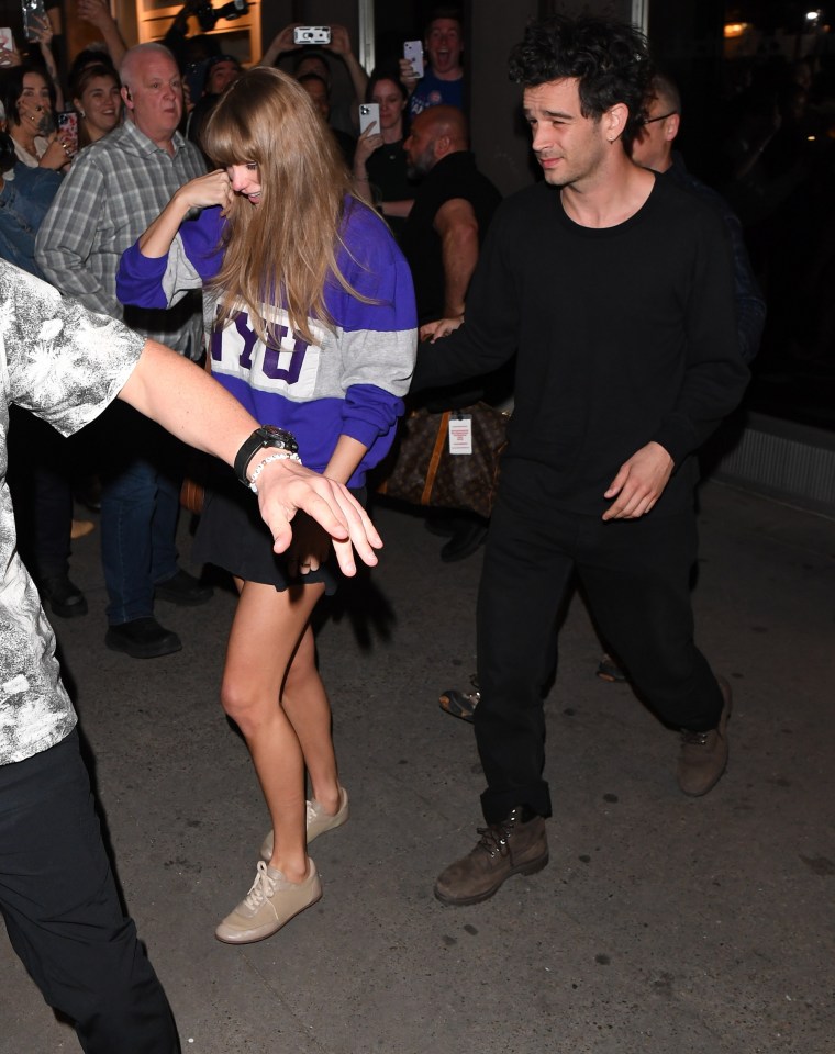 Taylor Swift and Matty Healy leaving a studio in New York City.