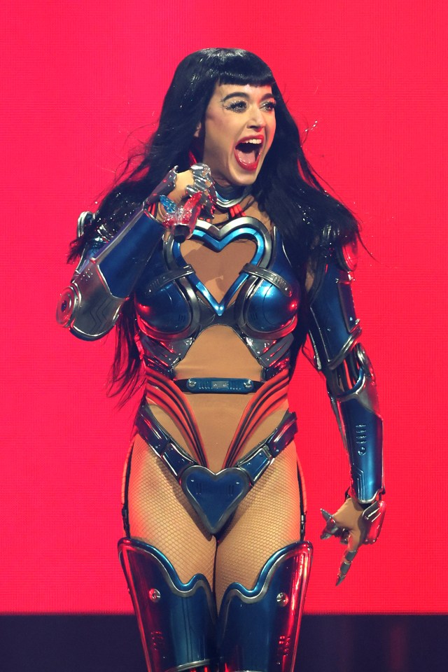 Katy Perry performing in a futuristic costume.