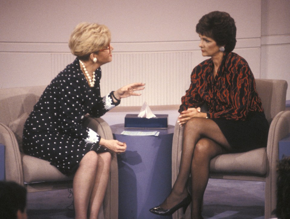 Sally Jessy Raphael and Kitty Dukakis on the set of "The Sally Jessy Raphael Show."