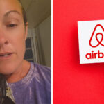 Woman shares what happened at her stay at an AirBnb(l) Person holding paper with Airbnb Logo(r)