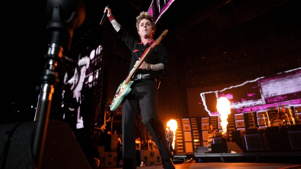 Billie Joe Armstrong performs with his band Green Day during the Saviors Tour at Chase Field on Sept. 18, 2024, in Phoenix.