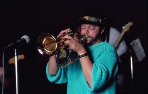 Chuck Mangione playing the flugelhorn during a rehearsal.
