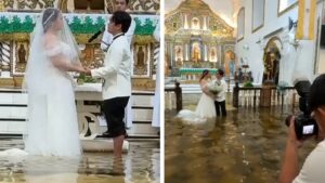 Couple gets married in flooded church day after typhoon hits