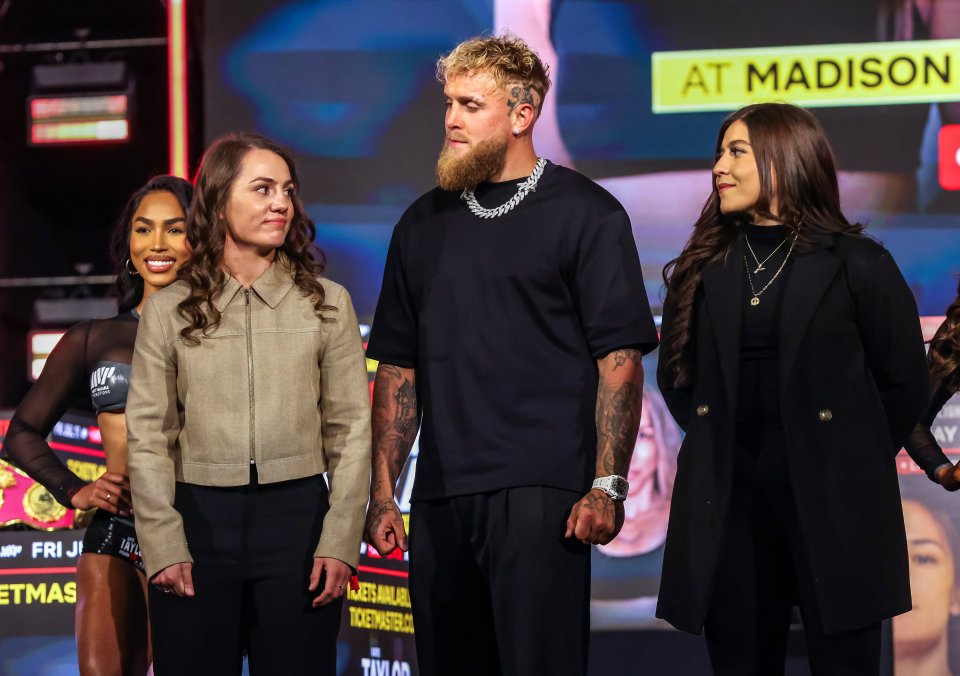 Ellie Scotney and Yamileth Mercado at a press conference with Jake Paul.