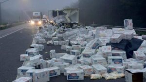 cheese covering the highway after crash