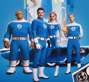 The Fantastic Four in blue suits.