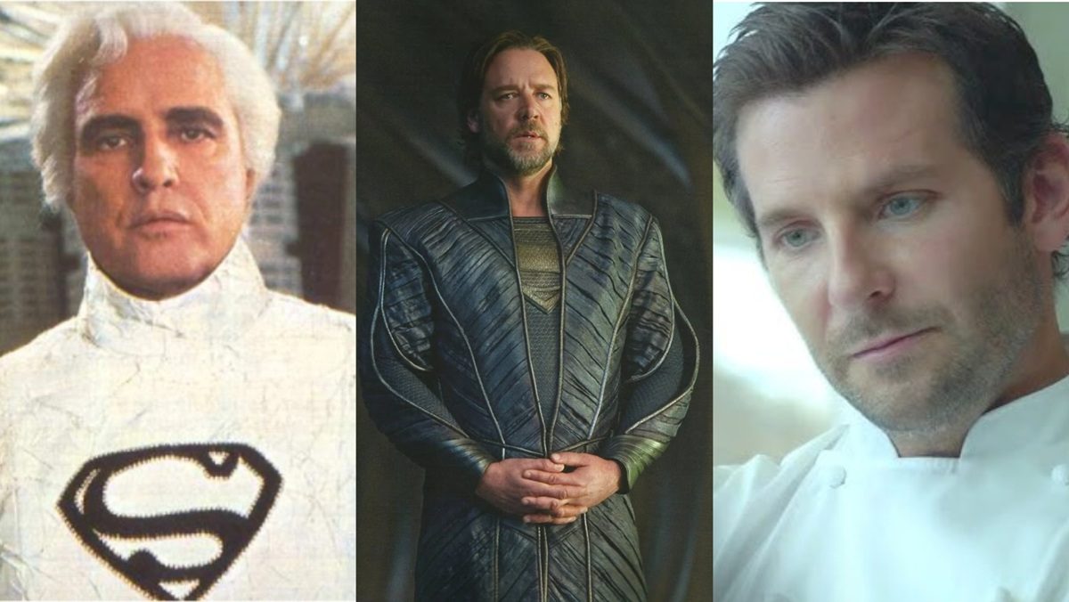 The Jor-El live-action actors, Marlon Brando, Russell Crowe, and Bradley Cooper.
