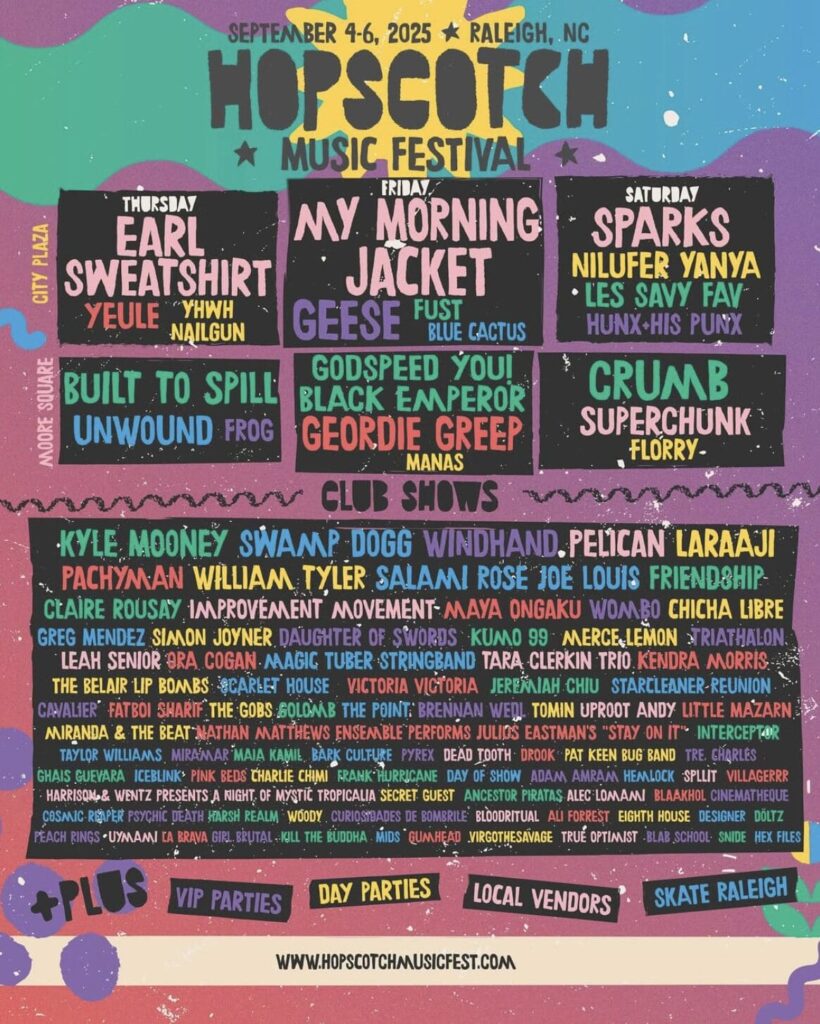 Hopscotch Music Festival Shares 2025 Lineup: My Morning Jacket, Geese, Built to Spill, Geordie Greep, Sparks and More
