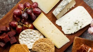 picture of cheese with grapes
