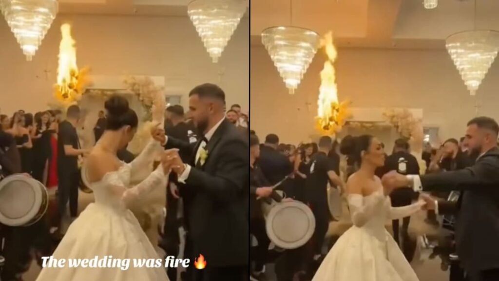 Newlyweds go viral as wedding catches on fire mid-ceremony