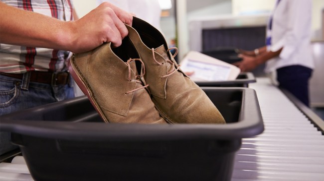 shoes in airport security bin