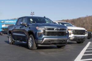 Chevrolet Silverado 1500 display at a dealership.