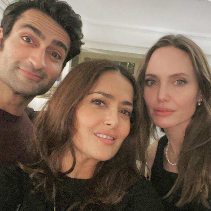 Photo of Kumail Nanjiani, Salma Hayek, and Angelina Jolie.