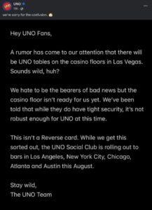 UNO response to casino claims