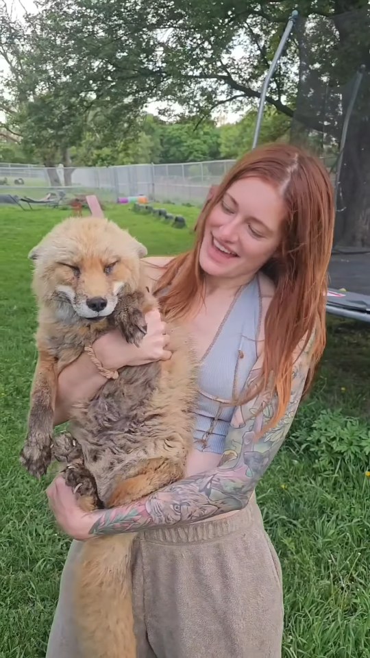 Woman holding a fox.