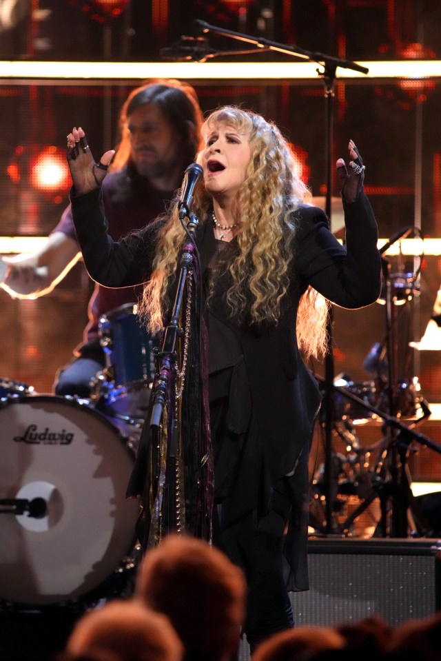 Stevie Nicks performing onstage at the Rock & Roll Hall of Fame Induction Ceremony.