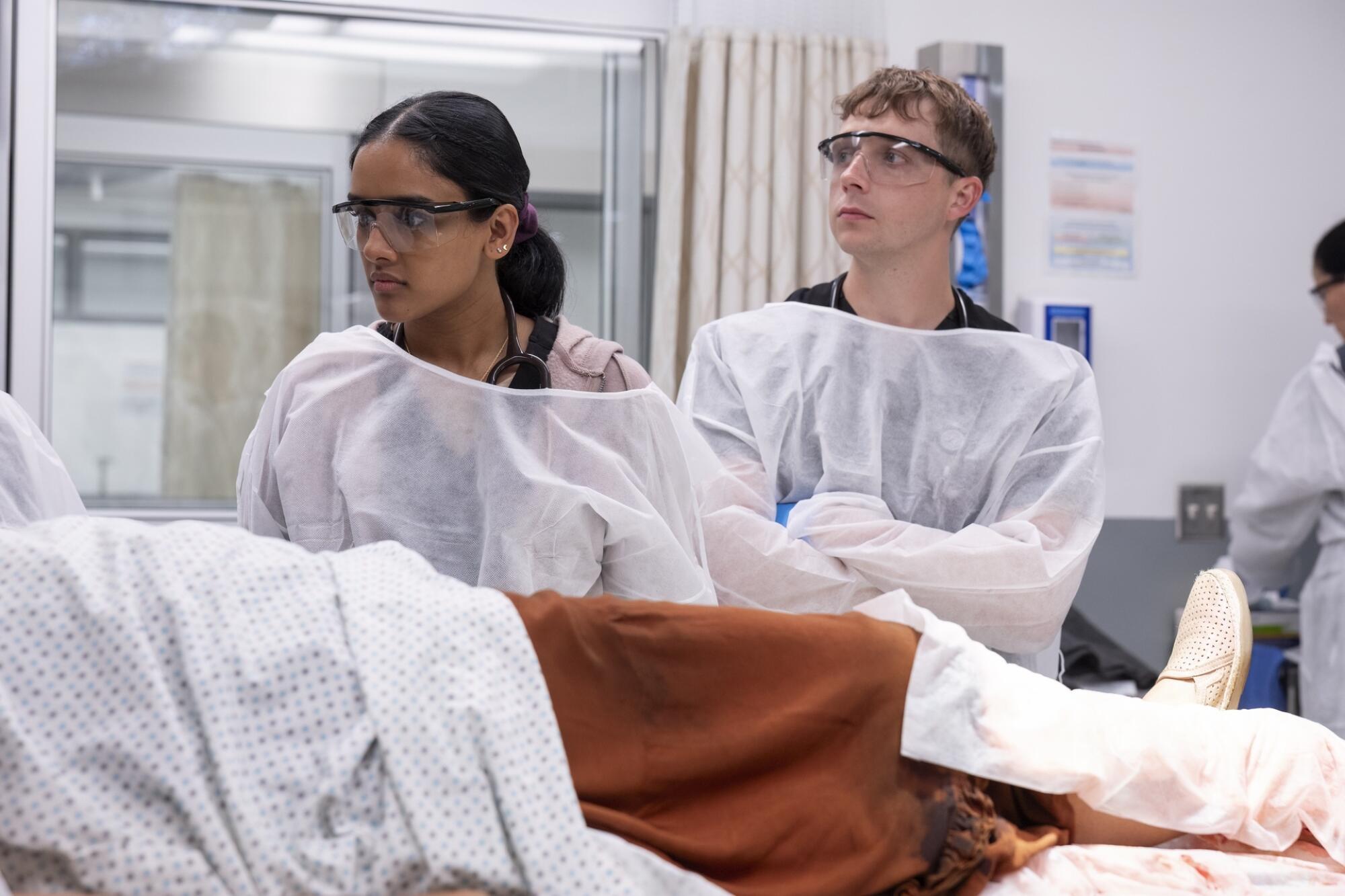 Shabana Azeez and Gerran Howell in "The Pitt."