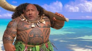Dwayne Johnsons face on top of Maui from Moana