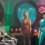 Paul Wesley, Jess Bush, and Melissa Navia in the Star Trek: Strange New Worlds episode A Space Adventure Hour.