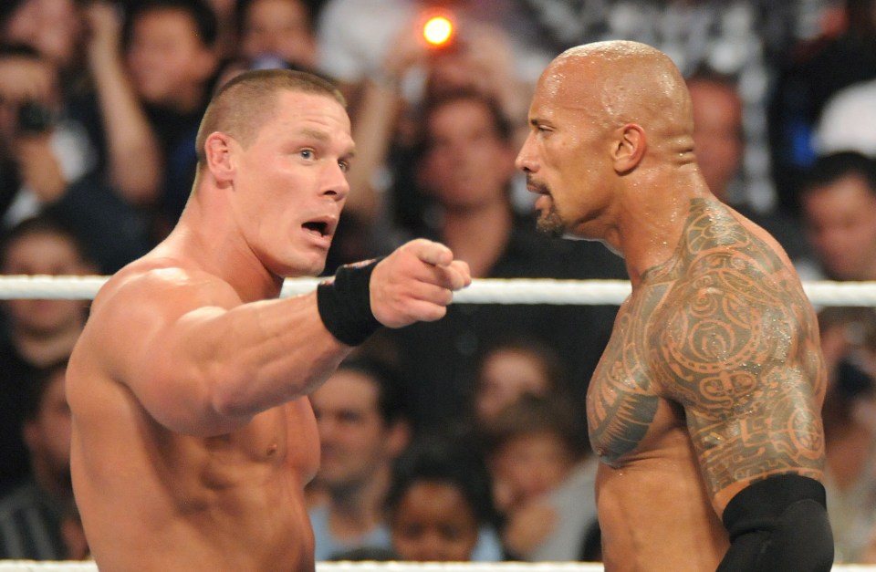 John Cena and Dwayne "The Rock" Johnson at the 25th Anniversary of Survivor Series.