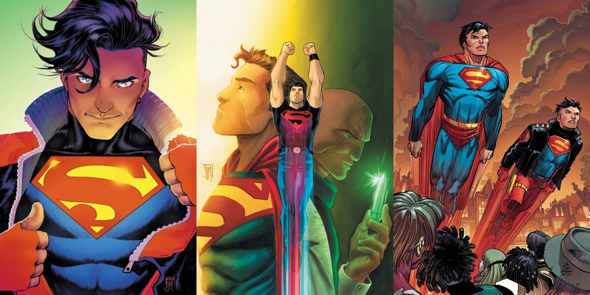 Superboy Conner Kent, and his fathers, Superman and Lex Luthor.