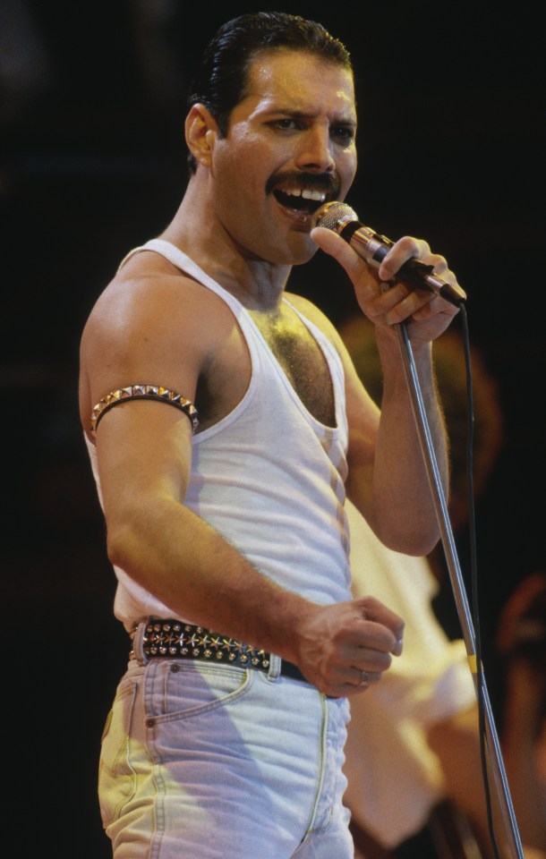 Freddie Mercury of Queen performing at Live Aid.