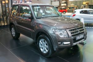 Gray Mitsubishi Pajero on display at a car show.