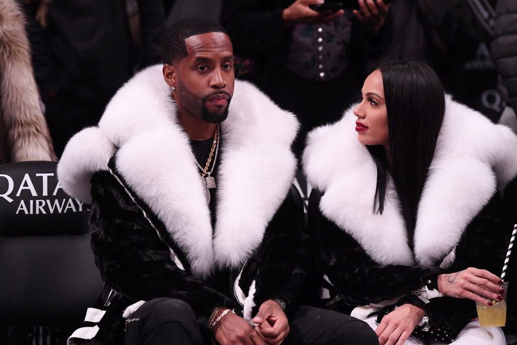 Safaree Samuels and Erica Mena attend Utah Jazz v Brooklyn Nets