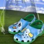 A screenshot of the Windows XP Crocs with its matching drawstring bag from Microsoft.