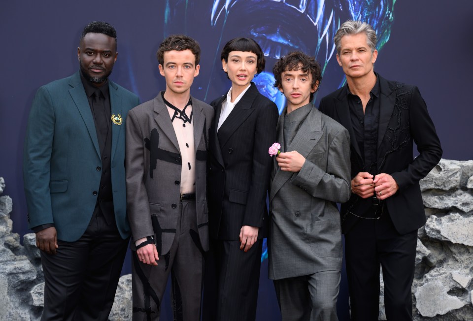 Babou Ceesay, Alex Lawther, Sydney Chandler, Samuel Blenkin, and Timothy Olyphant at the Alien: Earth premiere.