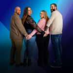 Polyamorous couple holding hands.