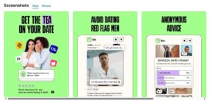 Screenshots from the Tea app on Apple's App Store.