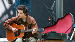 Timothée Chalamet on the set of 'A Complete Unknown' movie in 2024